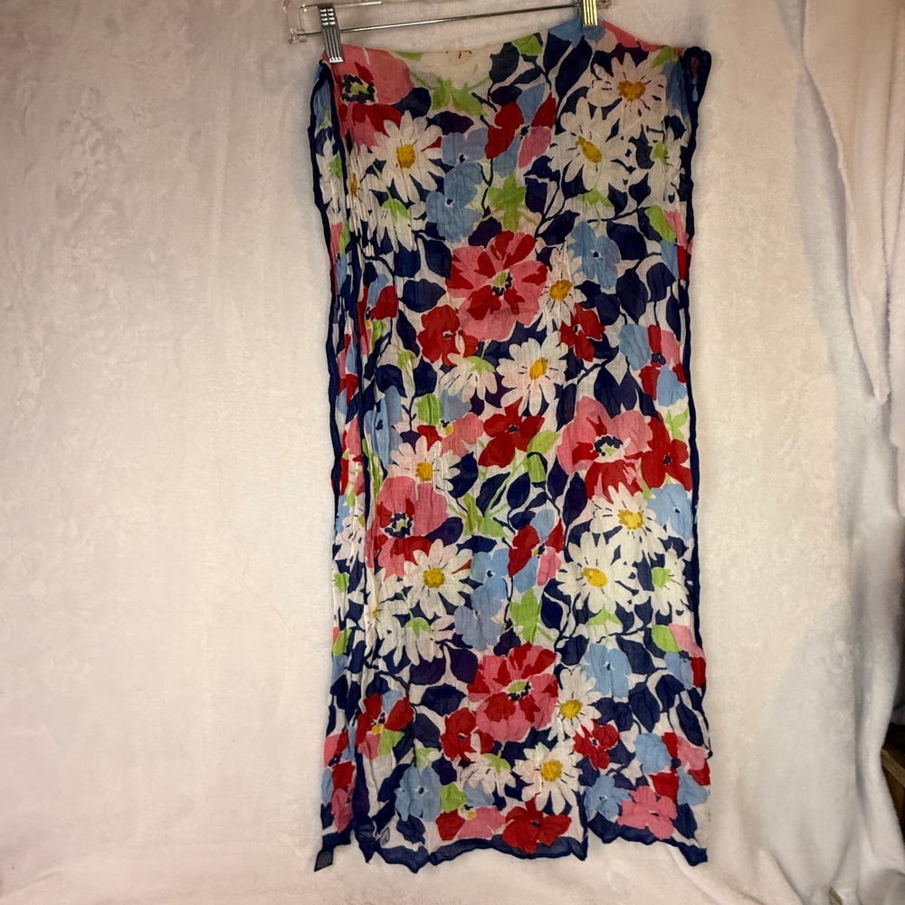 Vera Bradley Floral Viscose Scarf Navy Blue Pink Red Lightweight Wrap